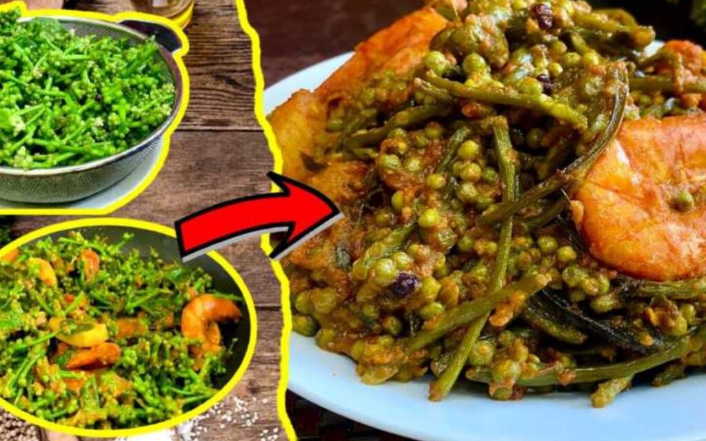 lunch recipe, prawn veg recipe, pui metuli chingri pui