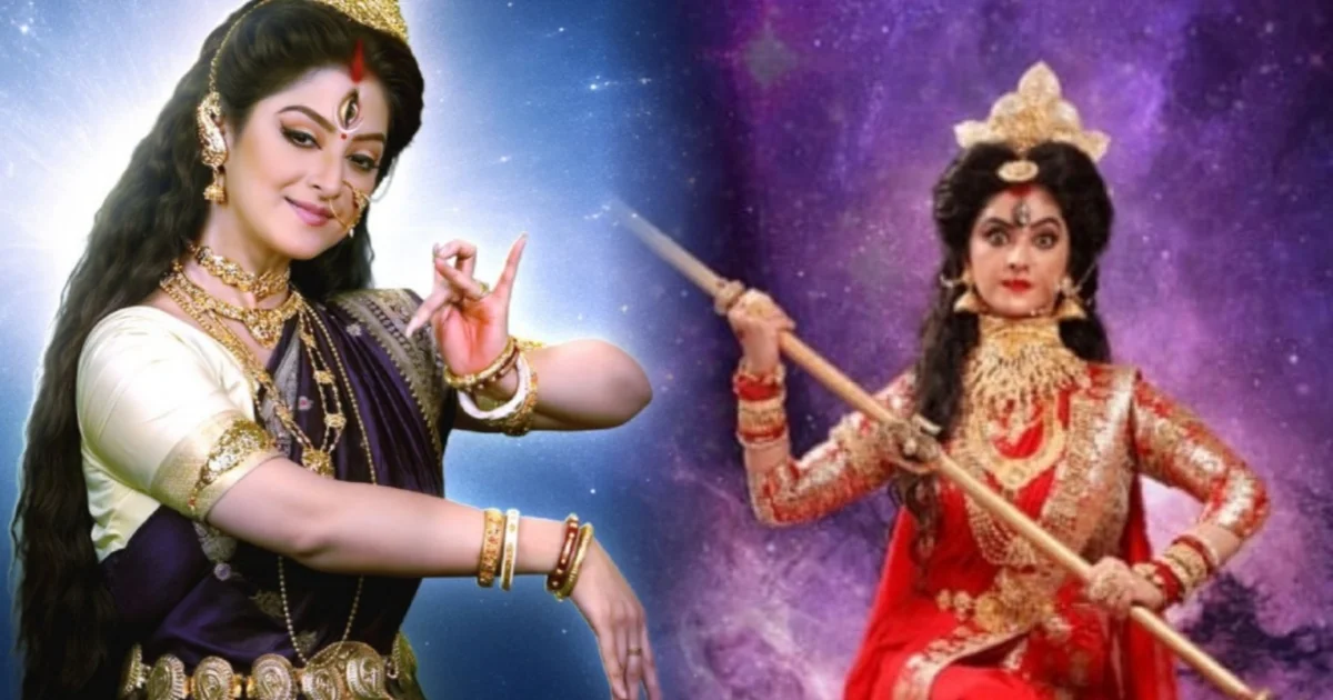 Sweta Bhattacharya, Mahalaya, Mahishasuramardini, Telly Durga Productions, Bengali serial, Goddess Durga look, Projapoti movie, Rubel Das, Kon Gopone Mon Bheseche, Aratrika Maity, শ্বেতা ভট্টাচার্য, মহালয়া, মহিষাসুরমর্দ্দিনী, টেলি দুর্গা প্রোডাকশনস, দুর্গারূপে শ্বেতা, বাংলা ধারাবাহিক, প্রজাপতি ছবি, রুবেল দাস, কোন গোপনে মন ভেসেছে, আরাত্রিকা মাইতি