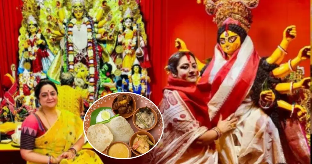 Durga Puja, Sudipa Chatterjee, Chatterjee Family, Sudipa Chatterjee Durga Puja, Unique Rituals, Nabami Bhog, Non Veg Offering, Gold Ornaments, Silver Weapons, Supernatural Experience, Tollywood, Durga Puja 2025, দুর্গাপুজো, সুদীপা চট্টোপাধ্যায়, চ্যাটার্জি পরিবার, সুদীপা চাটার্জী দুর্গাপুজো, ব্যতিক্রমী প্রথা, নবমীর ভোগ, মাছ মাংস ভোগ, সোনার গয়না, রূপোর অস্ত্র, রনংদেহি প্রতিমা, অলৌকিক অভিজ্ঞতা, টলিউড, দুর্গাপুজো ২০২৫