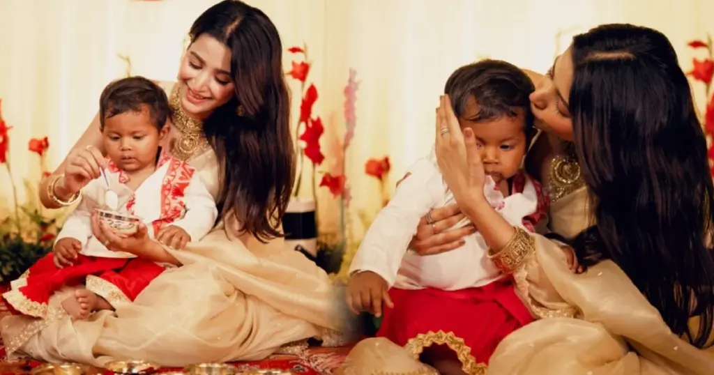 দেবচন্দ্রিমা সিনহা রায়, Debchandrima Singha Roy, অন্নপ্রাশন, Mukhevat Ceremony, মাসি ভাত, Masi Bhat, মামা ভাত, Mama Bhat, Bengali Tradition, Bengali Culture, Tollywood Actress, Celebrity News, Family Celebration, Social Media Post, Adbhik, Bengali Rituals, Entertainment News