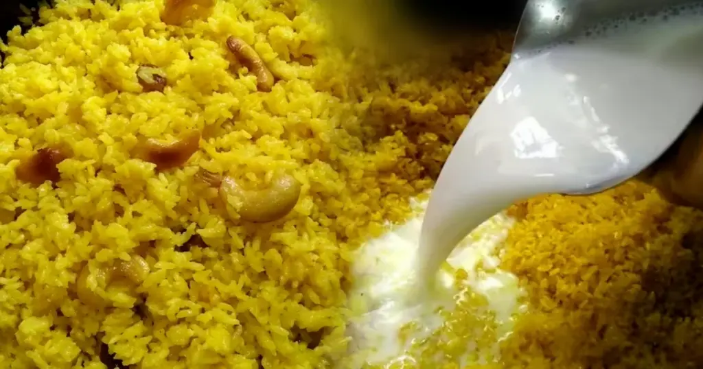 Basanti Pulao, Bengali Cuisine, easy recipe, Flavorful Pulao, Holiday Cooking, Homemade Food, Milk Based Dish, Milk Pulao, pulao recipe, rice recipe, ঘরোয়া খাবার, ছুটির দিনের রান্না, দুধ পোলাও, দুধের রান্না, পোলাও রেসিপি, বাঙালি পদ, বাঙালি রান্না, বাসন্তী পোলাও, সহজ রেসিপি dudh polao