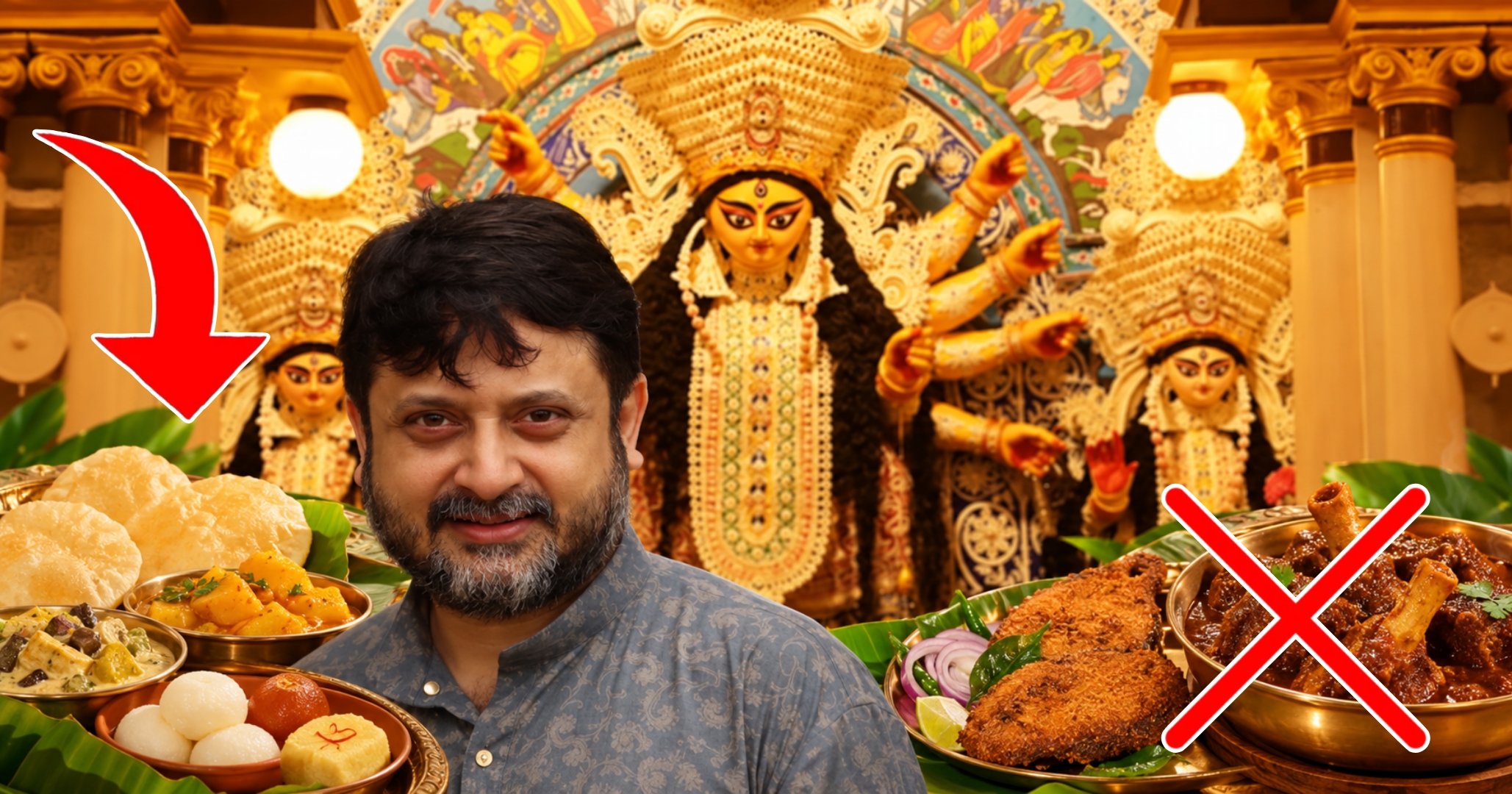 Shiboprosad Mukherjee, Durga Puja, Bengali Food, Vegetarian Food, Shiboprosad Puja Food, Bengali Cuisine, Bengali Actor, Durga Puja Special, Traditional Bengali Dishes, Bengali Sweets, শিবপ্রসাদ মুখোপাধ্যায়, দুর্গাপুজো, পুজোর খাবার, নিরামিষ খাবার, বাঙালি খাবার, শিবপ্রসাদের পছন্দের খাবার, লুচি, রাধাবল্লভী, ধোকার ডালনা, পায়েস, বাঙালি রান্না, পুজোর মেনু